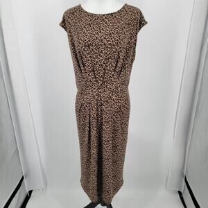 Talbots Dress Womens XL Animal Print Cap Sleeves Stretch Brown Black